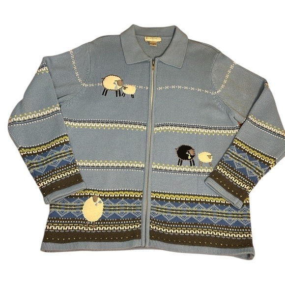 Vintage Allison Daley Fair Isle Black Sheep Knit Cardigan Sweater Full Zip sz 1X - Picture 11 of 16